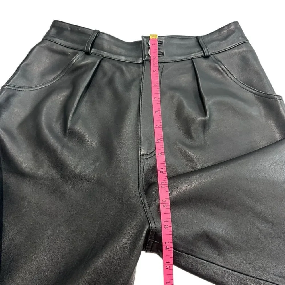 L'Academie Black Rye Barrel Leg Leather‎ Pant, Small